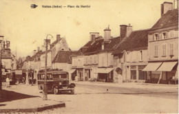 36 Vatan Place Du Marché  Les Trains Bleus "autocar" Station Esso Carte Cepia - Andere & Zonder Classificatie