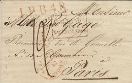 1838-lettre De La Haye Pour Paris  L.P.B.4 R Rouge + Entrée Française  HOLLANDE / PAR / VALENCIENNES Encadrée Rouge - ...-1852 Vorläufer