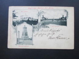 Kolonie DOA 1899 Nr. 7 MeF / Waagerechtes Paar Mehrbildkarte Bagamoyo Kais. Station / Kais Zollamt U. Wissmann Denkmal - África Oriental Alemana
