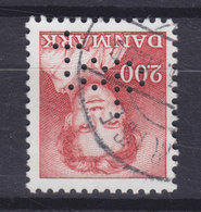 Denmark Perfin Perforé Lochung (T25) 'top' Topsikring, København (Mi. 754) Margrethe II. Stamp (2 Scans) - Variétés Et Curiosités