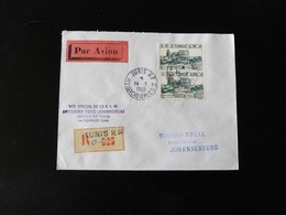 LETTRE RECOMMANDEE  VOL SPECIAL DE LA KLM AMSTERDAM - TUNIS N- JOHANNAESBURG -  ESCALE DE TUNIS  14 FEVRIER 1948 - 1927-1959 Cartas & Documentos