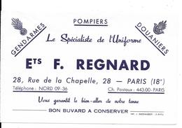 Buvard Ancien BLEU - F.REGNARD Paris Uniformes GENDARMES POMPIERS DOUANIERS Reproductions Litho.insignes Cannetilles - Textile & Vestimentaire