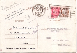 Entier Ceres De Mazelin Repiquage Armand Siguie Castre Tarn - Overprinter Postcards (before 1995)