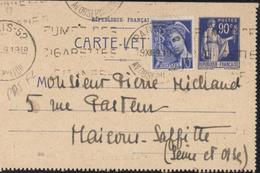 Entier Carte Lettre 90ct Outremer Paix Laurens YT Mercure 407 CAD Paris 1939 Storch F1 Date 916 Fumez Cigarettes Gitanes - Cartoline-lettere