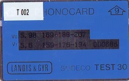 NEDERLAND LANDIS&GYR * SODECO * TEST CARD NR T-002  "9" ONGEBRUIKT *  MINT - [4] Test- U. Dienstkarten