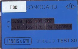 NEDERLAND LANDIS&GYR * SODECO * TEST CARD NR T-002  "9" ONGEBRUIKT *  MINT - [4] Test & Servicios