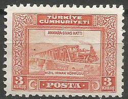 Turkey - 1930  Railroad Bridge 3k MH *     Mi 897  Sc 688 - Nuovi