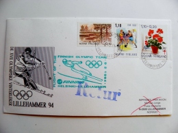 Cover Finland Olympic Games 1994 Lillehammer Special Cancel Finnish Team Finnair Slalom Boxing Returned - Brieven En Documenten