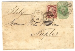 1878- Wrapper From Newcastle  To Napoli ( Italy)  Half Penny +  3 Pence - Covers & Documents