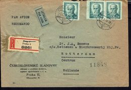 TCHECOSLOVAQUIE - 1946 - Enveloppe Recommandée De Prague Par Avion, Pour Rotterdam - B/TB - - Storia Postale