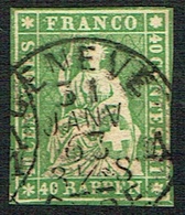 TIMBRE OBLITERE FILS DE SOIE VERT 1860 C/.S.B.K. Nr:26G. Y&TELLIER Nr:30. MICHEL Nr:17. PAPIER EPAIS. - Used Stamps