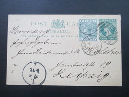 Gibraltar Ausgabe 1889/90 P15 Verwendet 1892 Gesendet Nach Leipzig über Madrid! Mit Zusatzfrankatur! Tolle Karte!! - Gibraltar