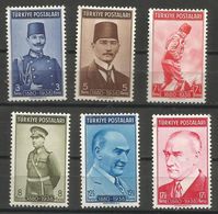 Turkey - 1939 Kemal Ataturk MH *   Mi 1064-5, 1067-70   Sc 834-5,  837-40 - Neufs