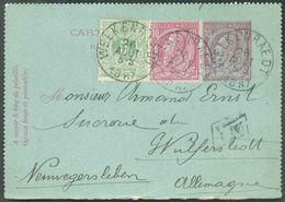 N°45-46 En Affranchissement Complémentaire Sur E.P. Carte-lettre 10 Centimes, Obl. Sc WELKENRAEDT Du 26 Août 1887 + Boît - Cartas-Letras