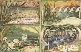 JUGENDSTIL - 4er-Serie -See Mit ENTEN, SCHWÄNEN, LYBELLEN - I-II - Non Classificati