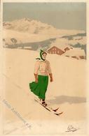 Pellegrini, A. H. Winter Ski Fahren Künstlerkarte I-II - Ohne Zuordnung