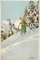 Pellegrini, A. H. Winter Ski Fahren Künstlerkarte I-II - Ohne Zuordnung