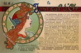 Werbung Druckerzeugnis Journal D'Or Frau Jugendstil Lithographie I-II Art Nouveau Publicite - Pubblicitari