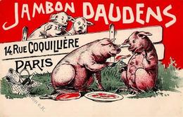 Werbung Paris (75000) Frankreich Jambon Daudens Schweine Personifiziert Künstlerkarte I-II Cochon Publicite - Werbepostkarten