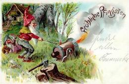 Zwerg Kanone Pfingsten Lithographie 1900 I-II Lutin - Vertellingen, Fabels & Legenden