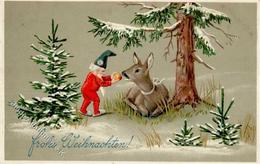 Zwerg Reh Weihnachten Präge-Karte 1912 I-II Noel Lutin - Vertellingen, Fabels & Legenden