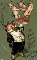 Schwein Personifiziert Pilz Neujahr  Prägedruck 1898 I-II Cochon Bonne Annee - Sonstige & Ohne Zuordnung