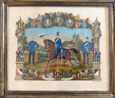 Regiment Nr. 14 Elsass Bild Gerahmt 62 X 53 Cm Erinnerung An Meine Dienstzeit II (Rahmen Beschädigt) - Regimente