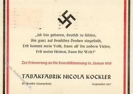 WK II Saarabstimmung Tabakfabrik Nicola Kockler Werbe-Karte I-II - Weltkrieg 1939-45