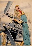 Propaganda WK II WK II Frauen Schaffen Für Euch Im Flugzeugbau Sign. Gagelmann Künstlerkarte I-II Femmes - Guerra 1939-45