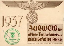 Reichsparteitag Nürnberg (8500) 1937 Ausweis Für Aktive Teilnehmer I-II (Stauchung) - Oorlog 1939-45