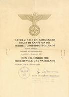 Verleihungsurkunde WK II Gedenkblatt Für Gefallene Mit Unterschrift Ritterkreuzträger Assmann, Walter Generalmajor Sowie - Oorlog 1939-45