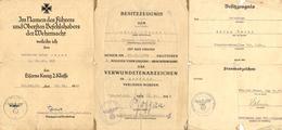 Verleihungsurkunde WK II Kleiner Nachlass Pionier Bataillon 253, Besitzzeugnis Sturmabzeichen, Besitzzeugnis Verwundeten - Weltkrieg 1939-45