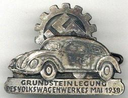 WK II Anstecknadel Grundsteinlegung Des Volkswagenwerkes Mai 1938 I-II - Guerra 1939-45