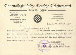 WK II Dokumente Gau Kurhessen Aufforderung Zum Nachweis Der Parteimitgliedschaft I-II - Weltkrieg 1939-45