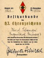 WK II Dokumente HJ Besitzurkunde Des HJ Ehrenzeichen I-II - Weltkrieg 1939-45