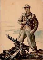 WK II Soldat Maschinengewehr Künstlerkarte I-II (fleckig) - Guerra 1939-45