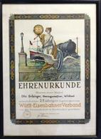 Eisenbahn Ehrenurkunde 25 Jähr. Zugehörigkeit Zum Württ. Eisenbahner Verband 1929 Gerahmt 41,5 X 57 Cm I-II Chemin De Fe - Trenes