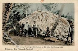 Kolonien Deutsch Neuguinea Männerhaus Häuptling U. Amtsdiener In Kait I-II (fleckig) Colonies - Geschiedenis