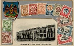 Postwesen Mexico Chihuahua Ansichtskarte Mit 11 Aufgedruckten Briefmarken Präge-Karte I-II - Non Classificati