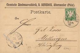 Vorläufer Albersweiler (6743) Chemische Zündwarenfabrik B. Benedick 1892 I-II - Ohne Zuordnung