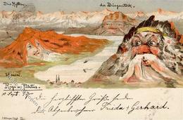 Berggesicht Sign. Hansen Die Mythen Der Bürgenstock Künstlerkarte 1897 I-II (fleckig) - Cuentos, Fabulas Y Leyendas