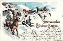 Gruss Aus Den Bergen St. Moritz (7500) Schweiz Bündner Berge Schlittenpost Lithographie 1899 I-II (Marke Teilweise Entfe - Cuentos, Fabulas Y Leyendas