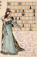 Schach Schach Frau  Künstlerkarte 1900 I-II - Scacchi