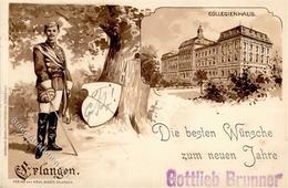 Studentika ERLANGEN - Litho COLLEGIENHAUS Mit Neujahrszudruck I - Ohne Zuordnung