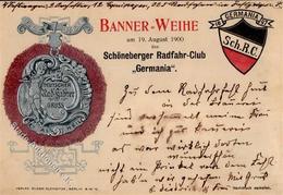 Schöneberg (1000) Bannerweihe Schöneberger Radfahrclub Germania 19.08.1900 Prägedruck 1900 I-II - Guerra 1914-18