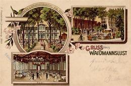 Waidmannslust (1000) Gasthaus Schweizerhäuschen Garten Saal Fontäne Lithographie 1900 I-II (Ecken Abgestoßen) - Guerra 1914-18