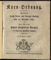 Korn-Ordnung - Beliebt Durch Rath- Und Bürger-Schluss Vom 14 December 1843 Auf Befehl Eines Hochedlen Rathes Der Freien - Antiquariat