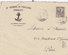 LETTRE COVER.  TUNISIE. 24 8 34. 18° REGIMENT DE TIRAILLEURS SENEGALAIS. GABES POUR PARIS - Lettres & Documents
