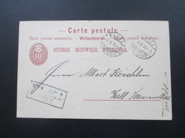 Postkarte / Ganzsache 1879 Schweiz Basel - Zell Im Wiesenthal Mit AK Stempel R3 Zell... Charles De Jean Preiswerk Bäle - Interi Postali