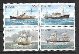 Islande 1991 Bloc De 4 Neuf Avec N° 706/709 Bateaux Postaux - Unused Stamps